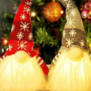 11" Lighted Gnome Santa, Battery Operated Tabletop Christmas Decorations, 2 Set